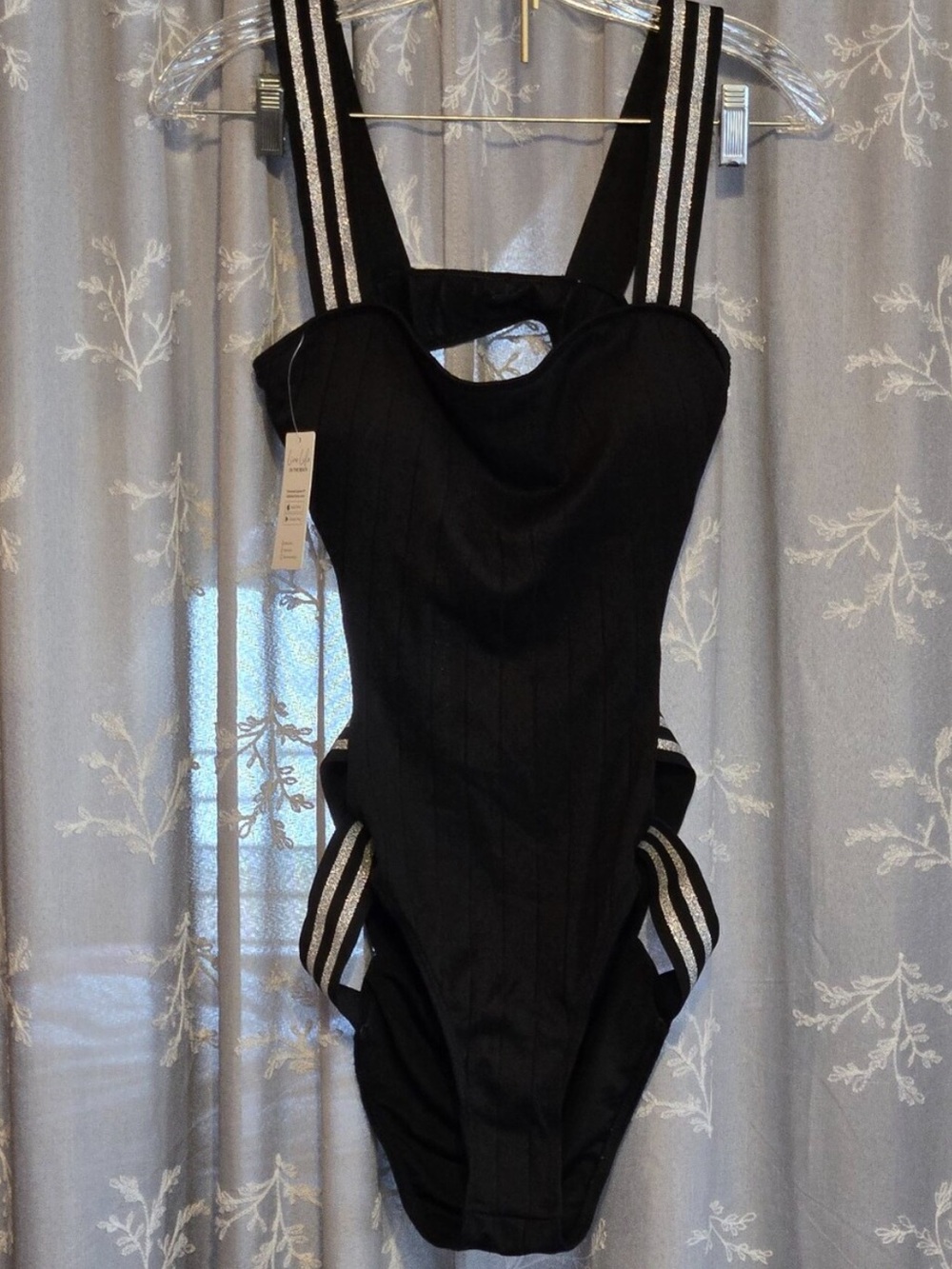 Cupshe Black One-Piece Swimsuit with Silver Striped Straps
